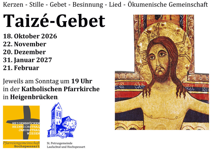 Taizé Gebete Heigenbrücken Okt. 2026 bis Febr. 2027